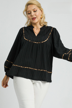 Load image into Gallery viewer, Callie Textured Black Top with Leopard Trim