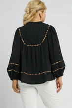 Load image into Gallery viewer, Callie Textured Black Top with Leopard Trim