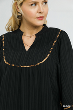 Load image into Gallery viewer, Callie Textured Black Top with Leopard Trim