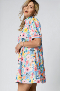 Johnna Floral Dress with Stripe Trim