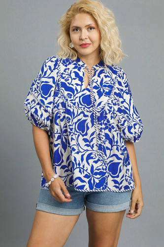 Macie Floral Top with Striped Piping
