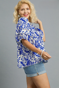 Macie Floral Top with Striped Piping