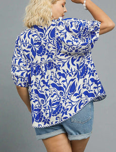 Macie Floral Top with Striped Piping