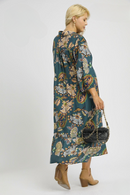 Load image into Gallery viewer, Layla Abstract Print Puff Sleeve Midi Dress in Teal
