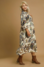 Load image into Gallery viewer, Layla Abstract Print Puff Sleeve Midi Dress in Cream