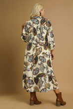 Load image into Gallery viewer, Layla Abstract Print Puff Sleeve Midi Dress in Cream