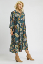 Load image into Gallery viewer, Layla Abstract Print Puff Sleeve Midi Dress in Teal