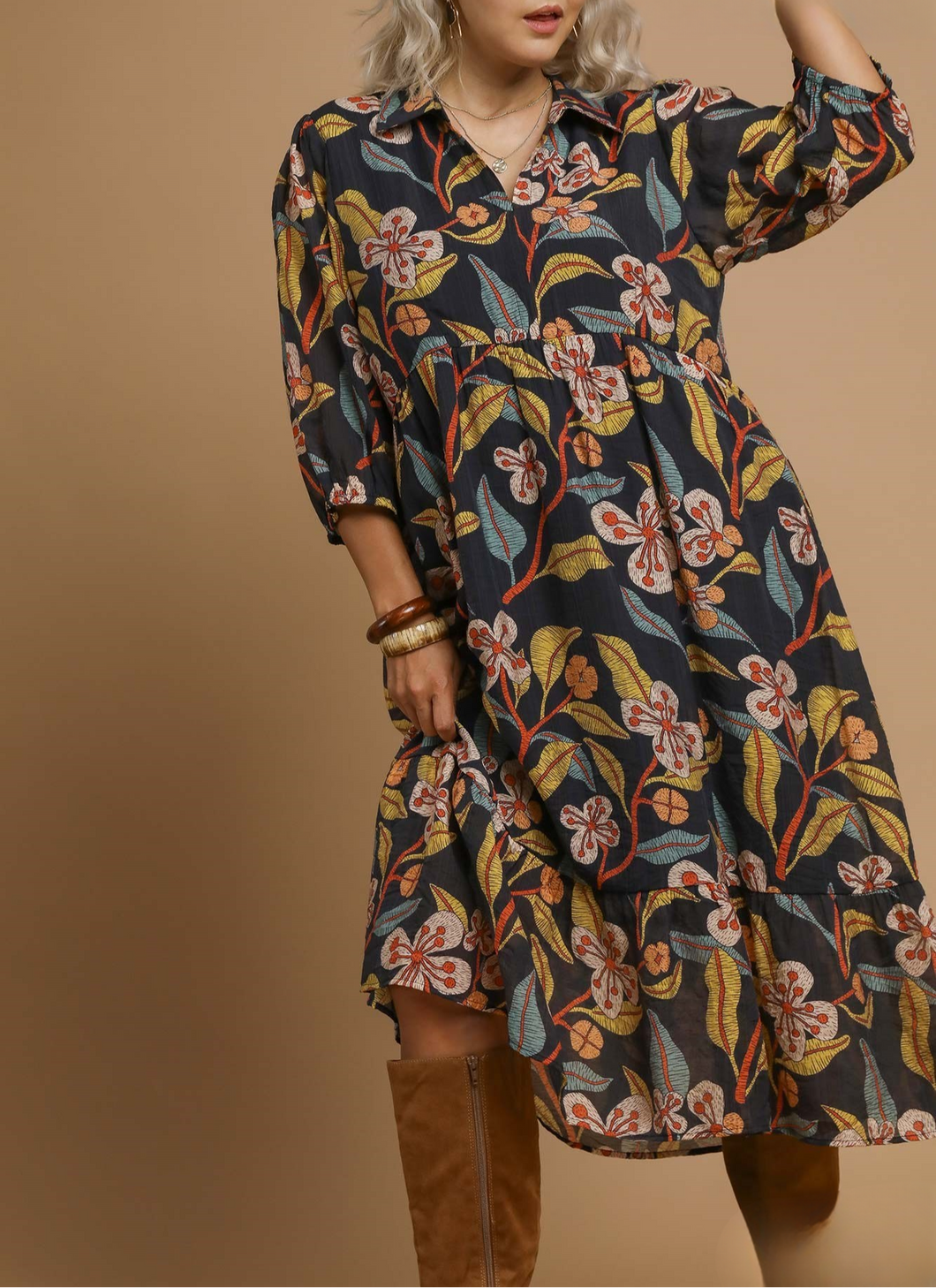 Restocked! Margo Mixed Floral Tiered Midi Dress