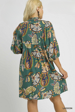 Load image into Gallery viewer, Lola Abstract Print Puff Sleeve Babydoll Dress in Lagoon
