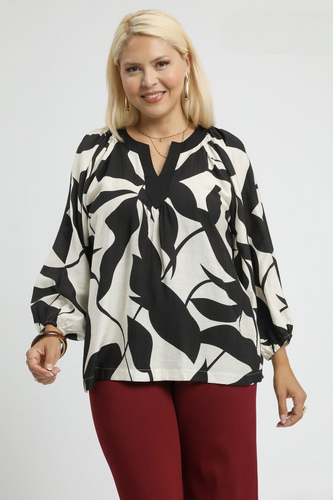 Noah Black & White Leaf Print Top