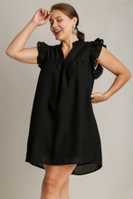 Load image into Gallery viewer, Trina Ruffle Sleeve Basket Weave Dress in Black