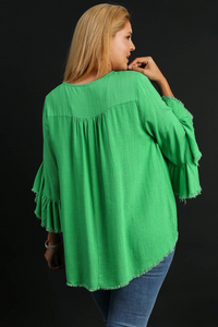 Liza Linen Layered Ruffle Sleeve Top