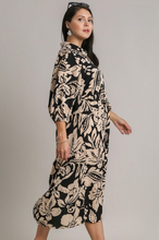 Load image into Gallery viewer, Lilly Black and Cream Floral Midi Dress