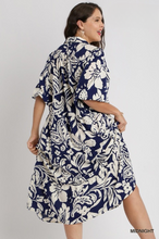 Load image into Gallery viewer, Saylor Navy Blue and Cream Floral Midi Dress