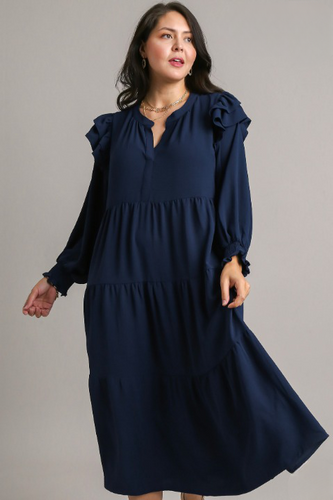 Hattie Ruffled Long Sleeve Tiered Midi Dress