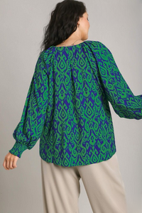 Harper Blue and Green Abstract Print Top