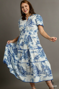 Sutton Blue Toile Tiered Maxi