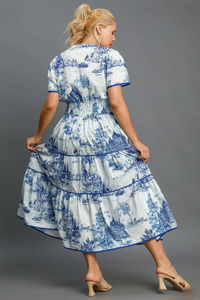 Sutton Blue Toile Tiered Maxi