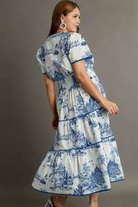 Sutton Blue Toile Tiered Maxi