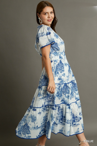 Sutton Blue Toile Tiered Maxi