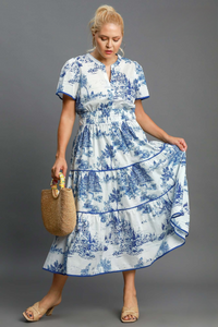 Sutton Blue Toile Tiered Maxi