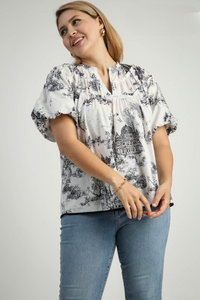 Addie Toile Landscape Puff Sleeve Top