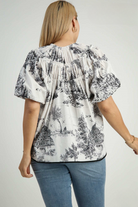 Addie Toile Landscape Puff Sleeve Top