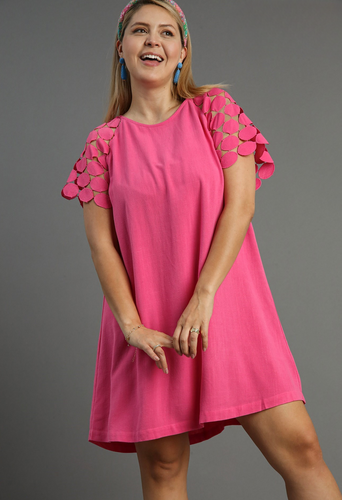 Isla Circle Cutwork Sleeve Dress in Pink