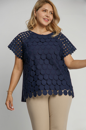Quinn Dot Overlay Top in Navy