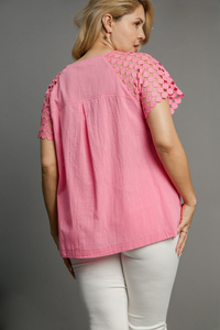 Quinn Dot Overlay Top in Bubble Gum Pink