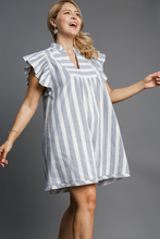 Load image into Gallery viewer, Cora Flutter Sleeve Striped Dress in Blue