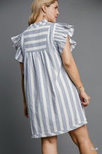 Load image into Gallery viewer, Cora Flutter Sleeve Striped Dress in Blue