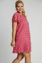 Load image into Gallery viewer, Bailey Dot Overlay Dress in Raspberry