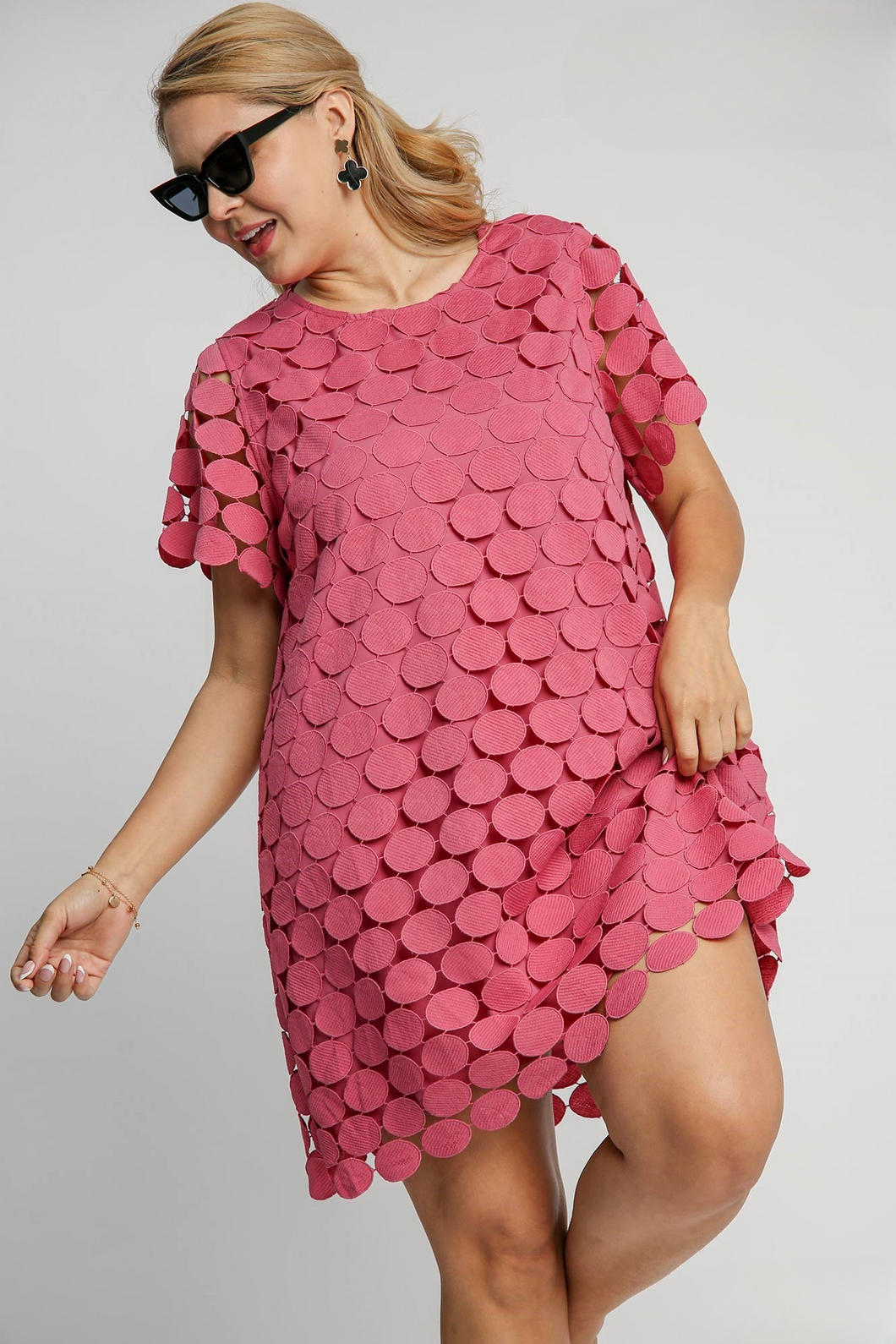 Bailey Dot Overlay Dress in Raspberry