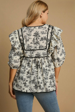 Load image into Gallery viewer, Elizabeth Black and Cream Toile Landscape Puff Sleeve Top