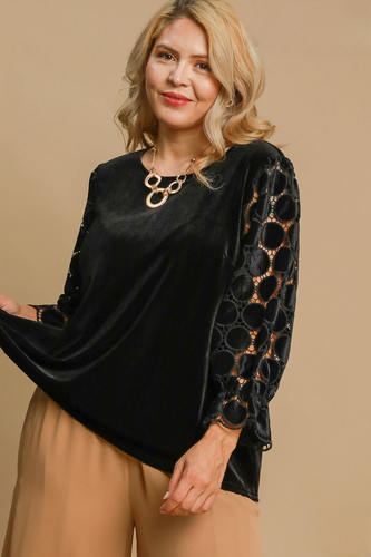 Miranda Lace Polkadot Velvet Top in Black