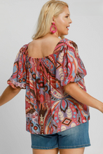 Load image into Gallery viewer, Morgan Abstract Print Square Neck Puff Sleeve Top