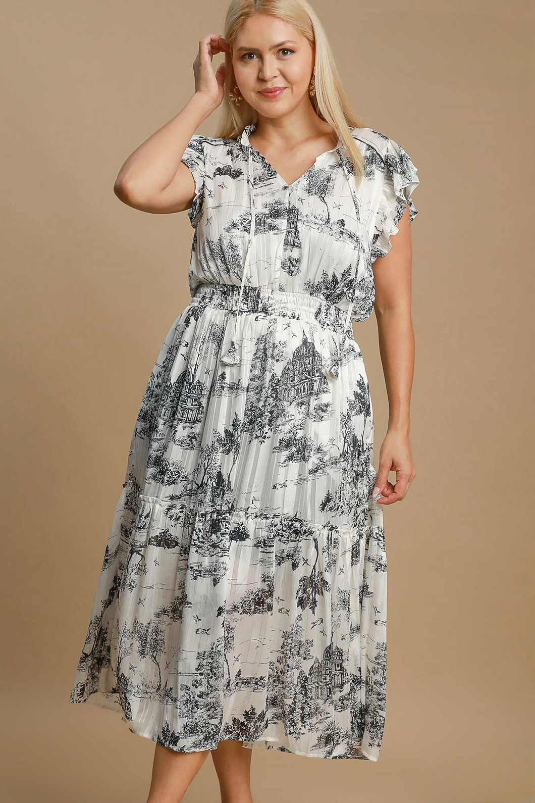 Marla Black & White Toile Midi