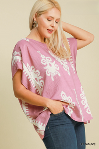 Camryn Mauve and White Border Print Top