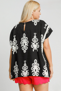 Camryn Black and White Border Print Top