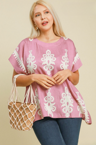 Camryn Mauve and White Border Print Top