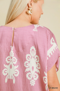 Camryn Mauve and White Border Print Top