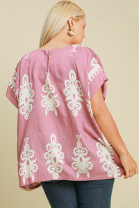 Camryn Mauve and White Border Print Top