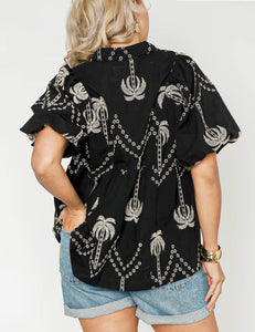 Bethany Embroidered Palm Tree Top