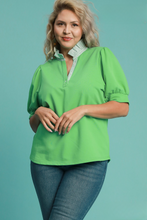 Load image into Gallery viewer, Reagan Puff Sleeve Ruffle Knit Top in Green Apple