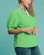 Load image into Gallery viewer, Reagan Puff Sleeve Ruffle Knit Top in Green Apple