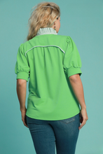 Load image into Gallery viewer, Reagan Puff Sleeve Ruffle Knit Top in Green Apple