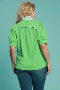 Reagan Puff Sleeve Ruffle Knit Top in Green Apple