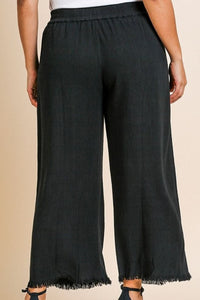 Restocked! Ashley Frayed Hem Linen Blend Pants in Black