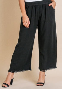 Restocked! Ashley Frayed Hem Linen Blend Pants in Black